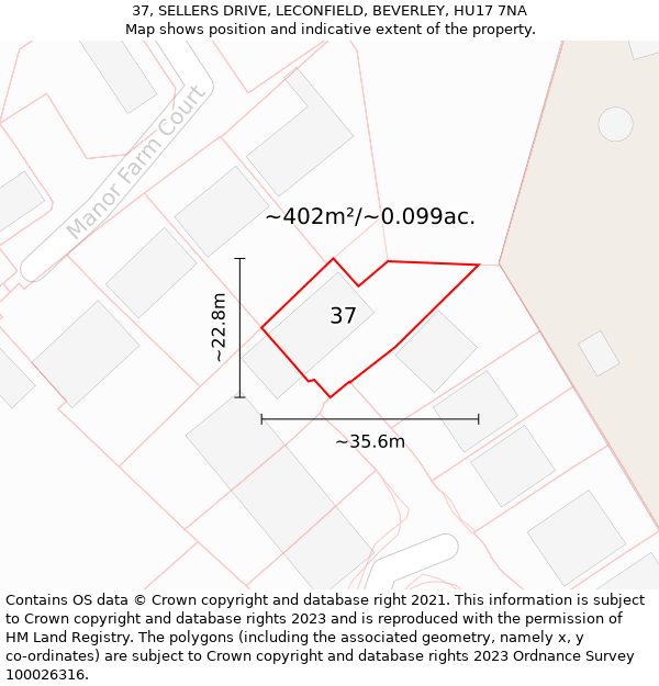 37, SELLERS DRIVE, LECONFIELD, BEVERLEY, HU17 7NA: Plot and title map