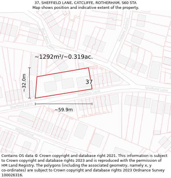 37, SHEFFIELD LANE, CATCLIFFE, ROTHERHAM, S60 5TA: Plot and title map