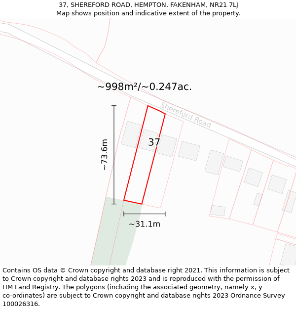 37, SHEREFORD ROAD, HEMPTON, FAKENHAM, NR21 7LJ: Plot and title map