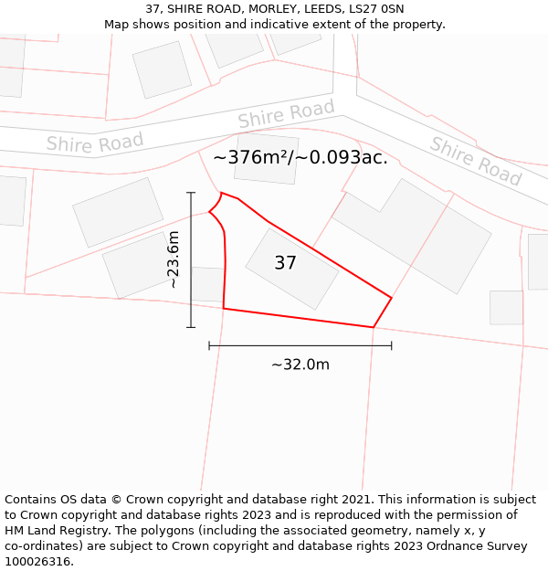 37, SHIRE ROAD, MORLEY, LEEDS, LS27 0SN: Plot and title map