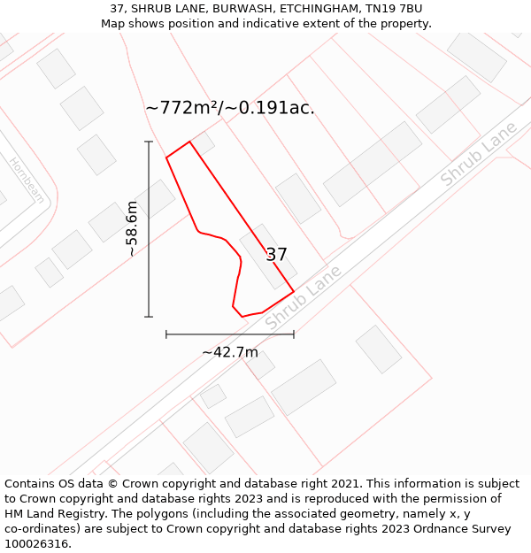 37, SHRUB LANE, BURWASH, ETCHINGHAM, TN19 7BU: Plot and title map