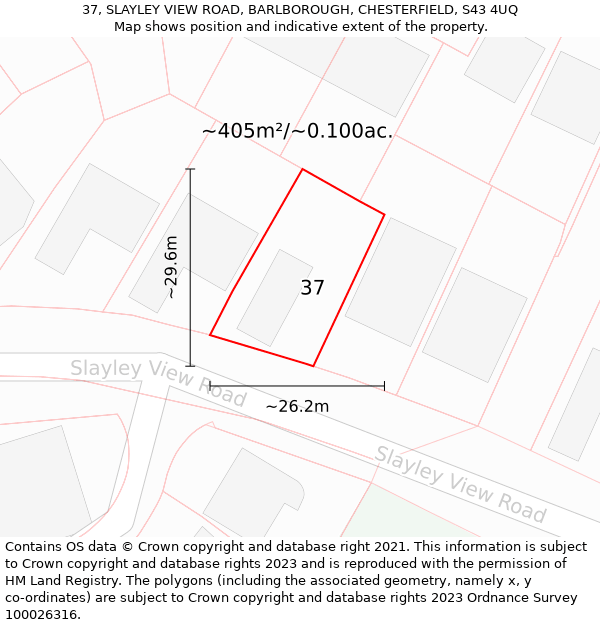 37, SLAYLEY VIEW ROAD, BARLBOROUGH, CHESTERFIELD, S43 4UQ: Plot and title map