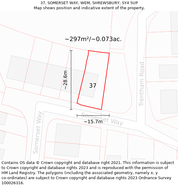 37, SOMERSET WAY, WEM, SHREWSBURY, SY4 5UP: Plot and title map