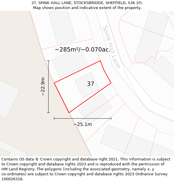 37, SPINK HALL LANE, STOCKSBRIDGE, SHEFFIELD, S36 1FL: Plot and title map