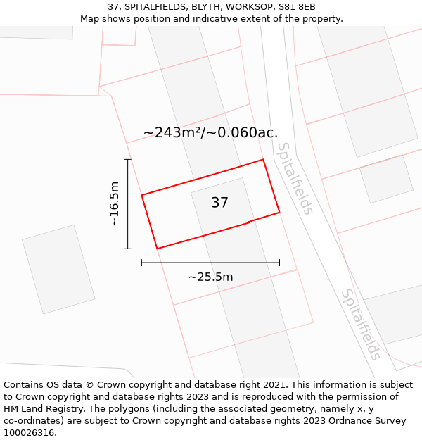 37, SPITALFIELDS, BLYTH, WORKSOP, S81 8EB: Plot and title map