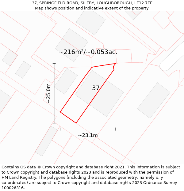 37, SPRINGFIELD ROAD, SILEBY, LOUGHBOROUGH, LE12 7EE: Plot and title map
