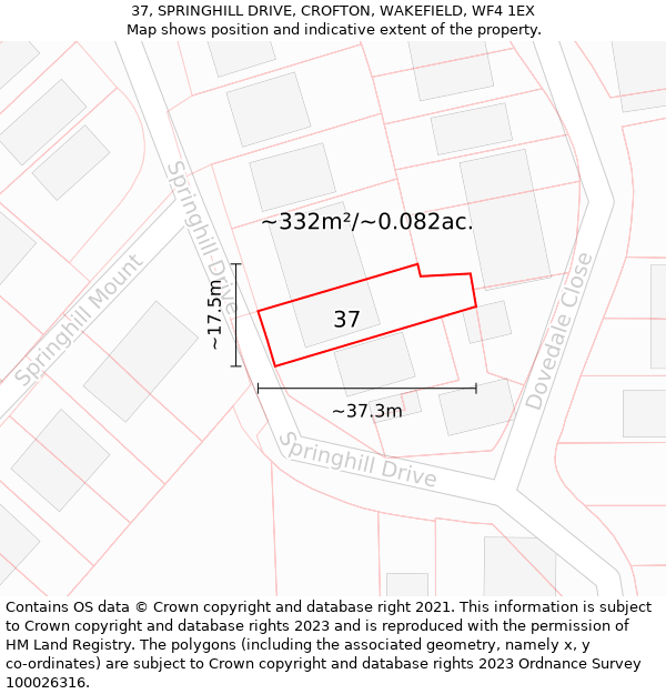 37, SPRINGHILL DRIVE, CROFTON, WAKEFIELD, WF4 1EX: Plot and title map