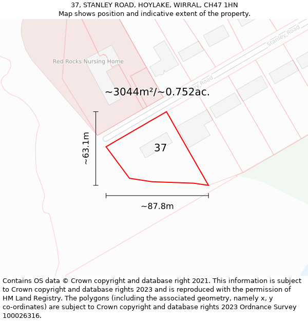 37, STANLEY ROAD, HOYLAKE, WIRRAL, CH47 1HN: Plot and title map