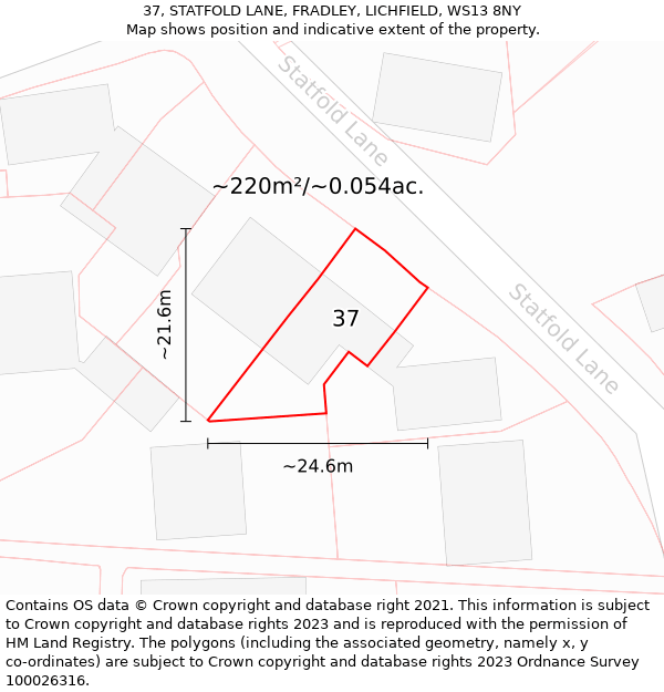 37, STATFOLD LANE, FRADLEY, LICHFIELD, WS13 8NY: Plot and title map