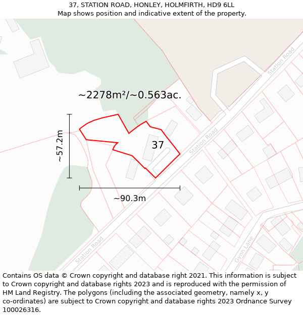 37, STATION ROAD, HONLEY, HOLMFIRTH, HD9 6LL: Plot and title map