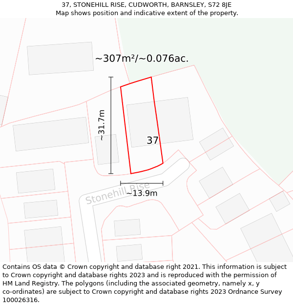 37, STONEHILL RISE, CUDWORTH, BARNSLEY, S72 8JE: Plot and title map