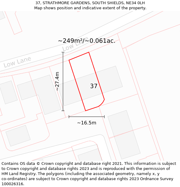 37, STRATHMORE GARDENS, SOUTH SHIELDS, NE34 0LH: Plot and title map