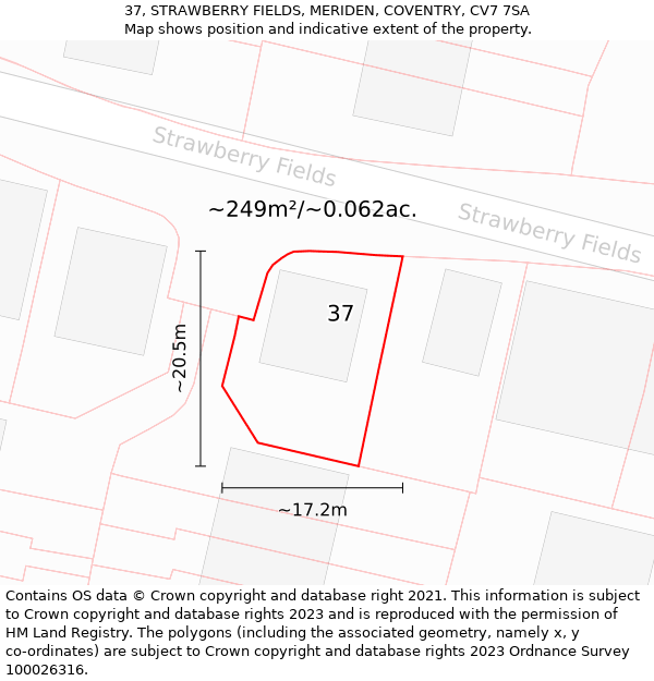 37, STRAWBERRY FIELDS, MERIDEN, COVENTRY, CV7 7SA: Plot and title map