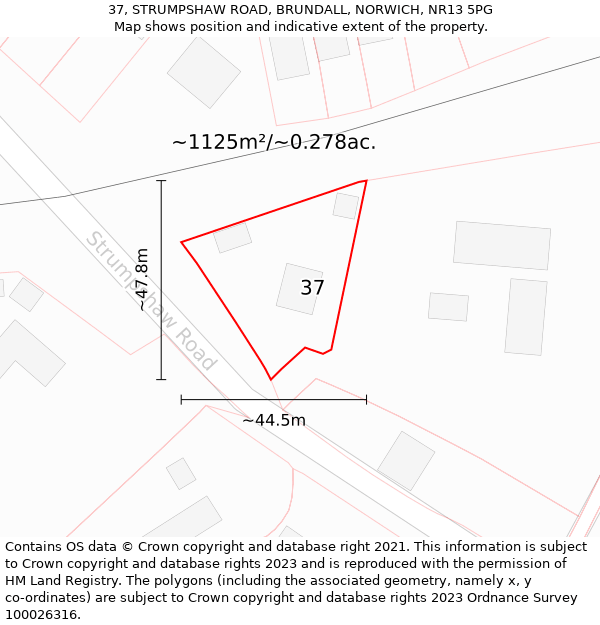 37, STRUMPSHAW ROAD, BRUNDALL, NORWICH, NR13 5PG: Plot and title map