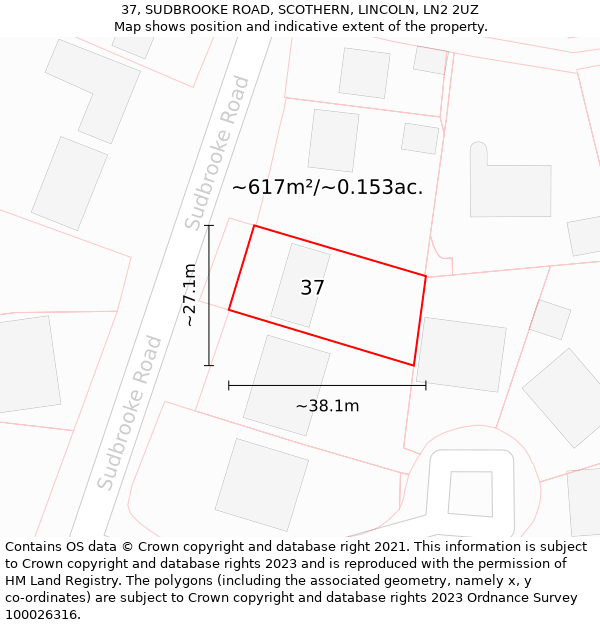 37, SUDBROOKE ROAD, SCOTHERN, LINCOLN, LN2 2UZ: Plot and title map