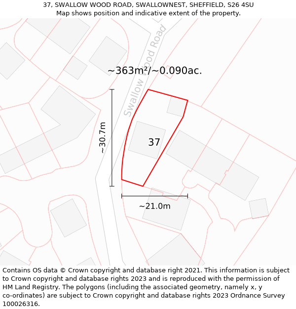 37, SWALLOW WOOD ROAD, SWALLOWNEST, SHEFFIELD, S26 4SU: Plot and title map