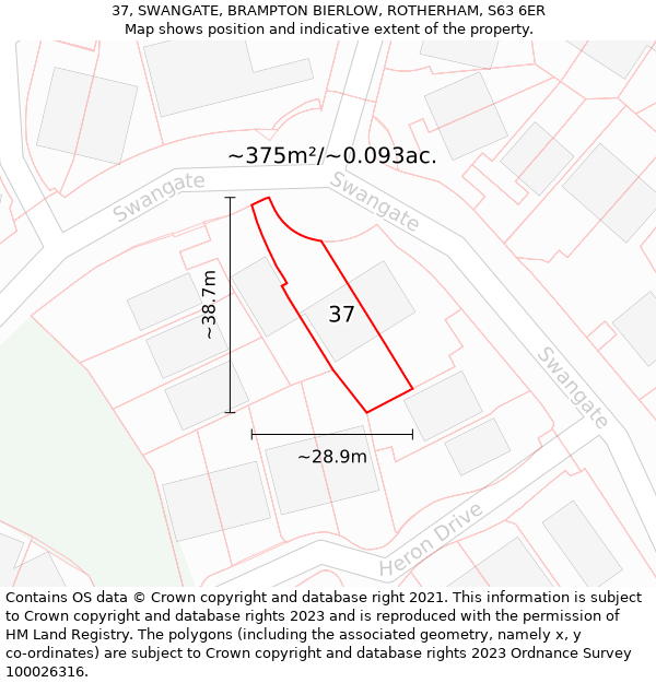 37, SWANGATE, BRAMPTON BIERLOW, ROTHERHAM, S63 6ER: Plot and title map