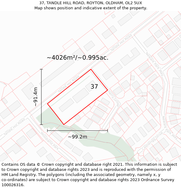 37, TANDLE HILL ROAD, ROYTON, OLDHAM, OL2 5UX: Plot and title map