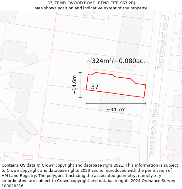 37, TEMPLEWOOD ROAD, BENFLEET, SS7 2RJ: Plot and title map