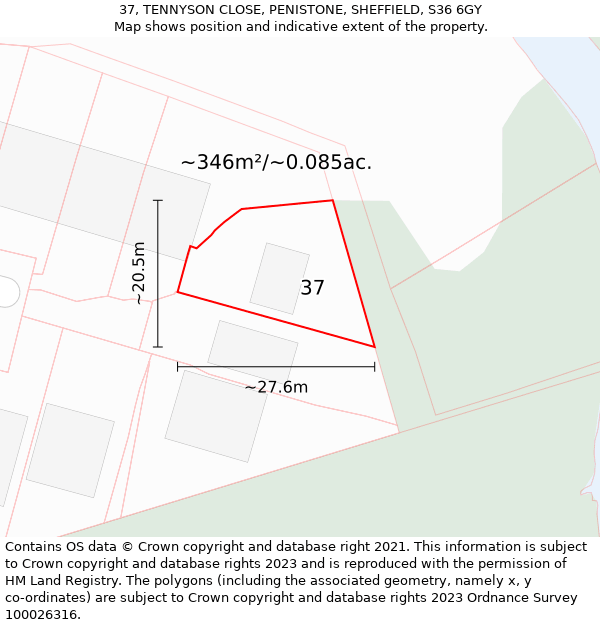 37, TENNYSON CLOSE, PENISTONE, SHEFFIELD, S36 6GY: Plot and title map