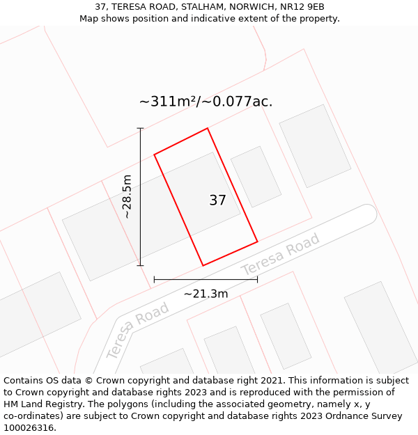 37, TERESA ROAD, STALHAM, NORWICH, NR12 9EB: Plot and title map