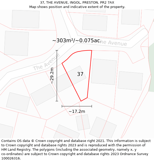 37, THE AVENUE, INGOL, PRESTON, PR2 7AX: Plot and title map