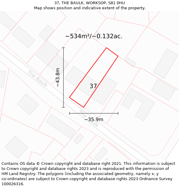 37, THE BAULK, WORKSOP, S81 0HU: Plot and title map