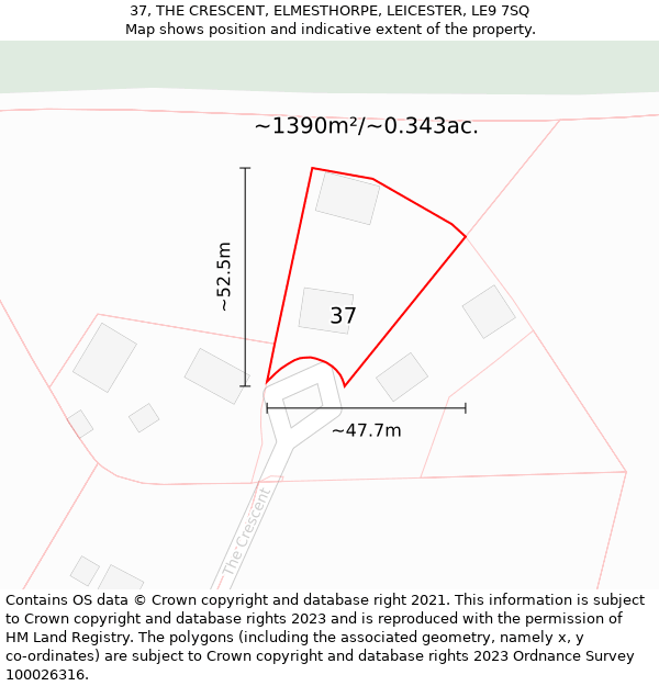 37, THE CRESCENT, ELMESTHORPE, LEICESTER, LE9 7SQ: Plot and title map