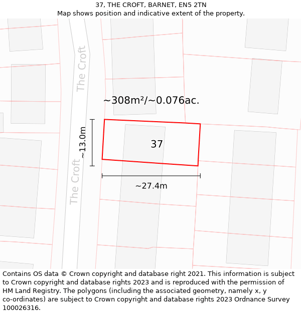 37, THE CROFT, BARNET, EN5 2TN: Plot and title map