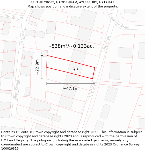 37, THE CROFT, HADDENHAM, AYLESBURY, HP17 8AS: Plot and title map