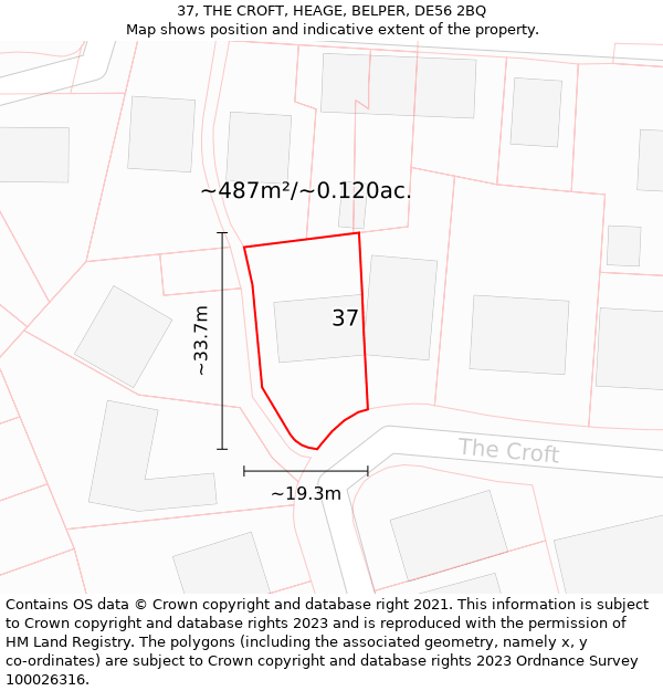 37, THE CROFT, HEAGE, BELPER, DE56 2BQ: Plot and title map