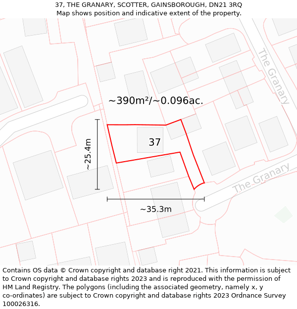 37, THE GRANARY, SCOTTER, GAINSBOROUGH, DN21 3RQ: Plot and title map