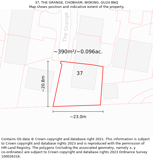 37, THE GRANGE, CHOBHAM, WOKING, GU24 8NQ: Plot and title map