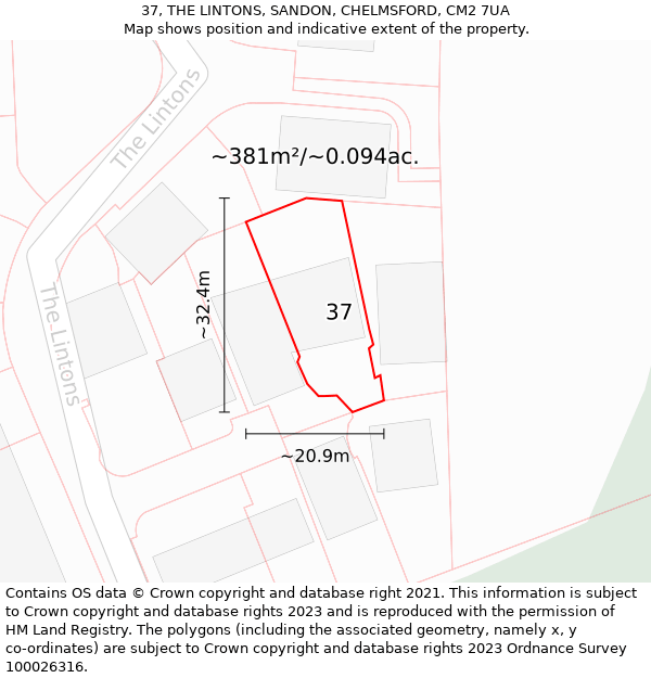 37, THE LINTONS, SANDON, CHELMSFORD, CM2 7UA: Plot and title map