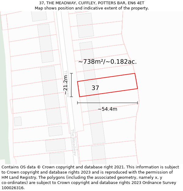 37, THE MEADWAY, CUFFLEY, POTTERS BAR, EN6 4ET: Plot and title map