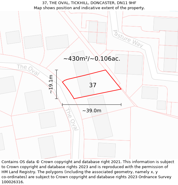 37, THE OVAL, TICKHILL, DONCASTER, DN11 9HF: Plot and title map