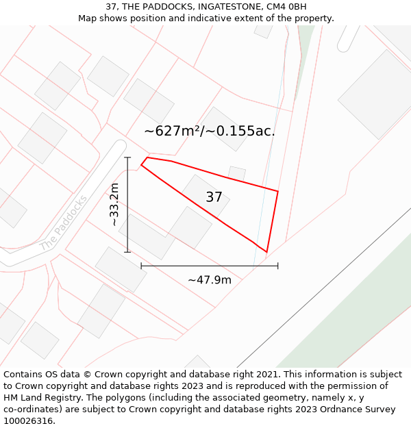 37, THE PADDOCKS, INGATESTONE, CM4 0BH: Plot and title map