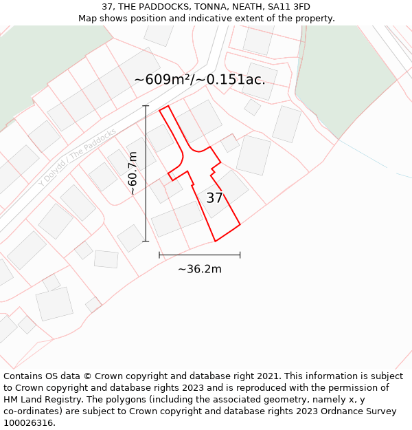 37, THE PADDOCKS, TONNA, NEATH, SA11 3FD: Plot and title map