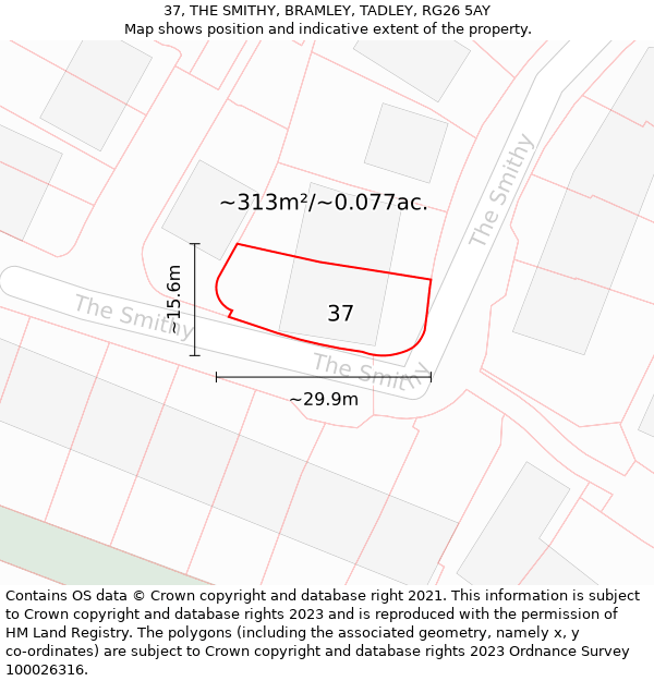 37, THE SMITHY, BRAMLEY, TADLEY, RG26 5AY: Plot and title map