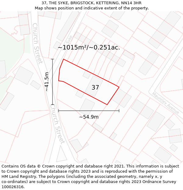 37, THE SYKE, BRIGSTOCK, KETTERING, NN14 3HR: Plot and title map