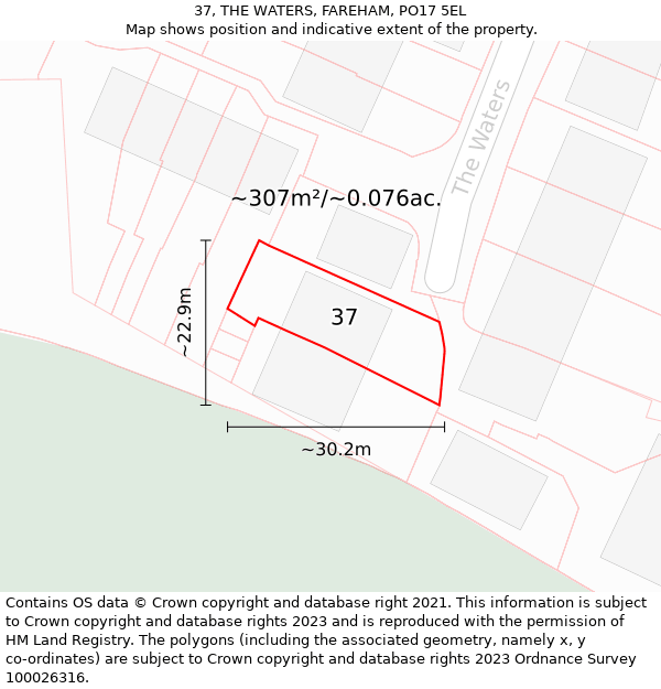 37, THE WATERS, FAREHAM, PO17 5EL: Plot and title map