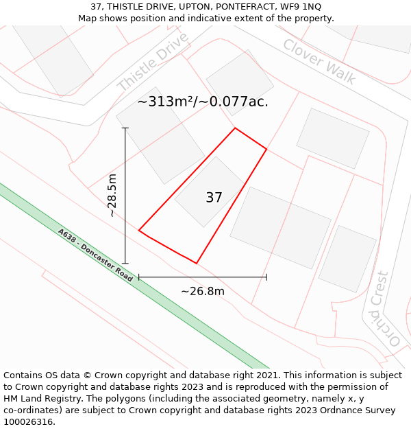 37, THISTLE DRIVE, UPTON, PONTEFRACT, WF9 1NQ: Plot and title map