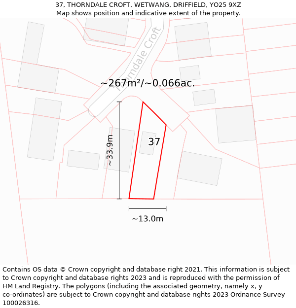 37, THORNDALE CROFT, WETWANG, DRIFFIELD, YO25 9XZ: Plot and title map