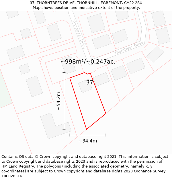 37, THORNTREES DRIVE, THORNHILL, EGREMONT, CA22 2SU: Plot and title map