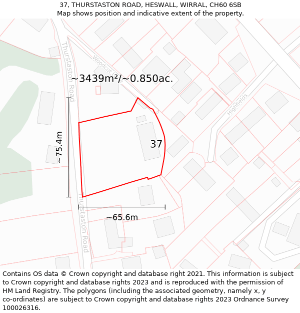 37, THURSTASTON ROAD, HESWALL, WIRRAL, CH60 6SB: Plot and title map