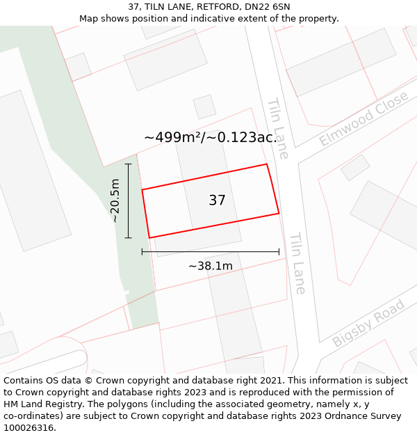 37, TILN LANE, RETFORD, DN22 6SN: Plot and title map