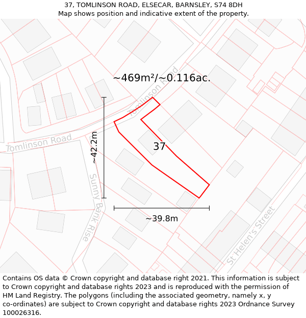 37, TOMLINSON ROAD, ELSECAR, BARNSLEY, S74 8DH: Plot and title map