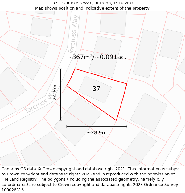 37, TORCROSS WAY, REDCAR, TS10 2RU: Plot and title map