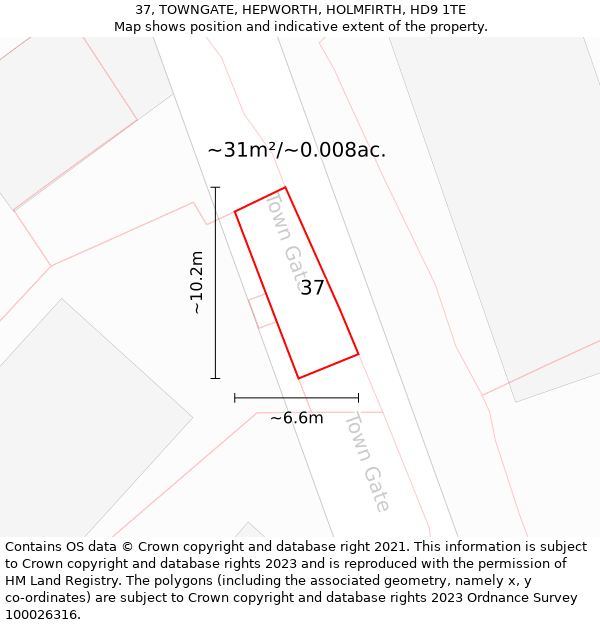 37, TOWNGATE, HEPWORTH, HOLMFIRTH, HD9 1TE: Plot and title map