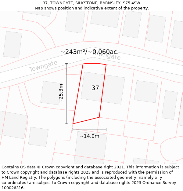 37, TOWNGATE, SILKSTONE, BARNSLEY, S75 4SW: Plot and title map